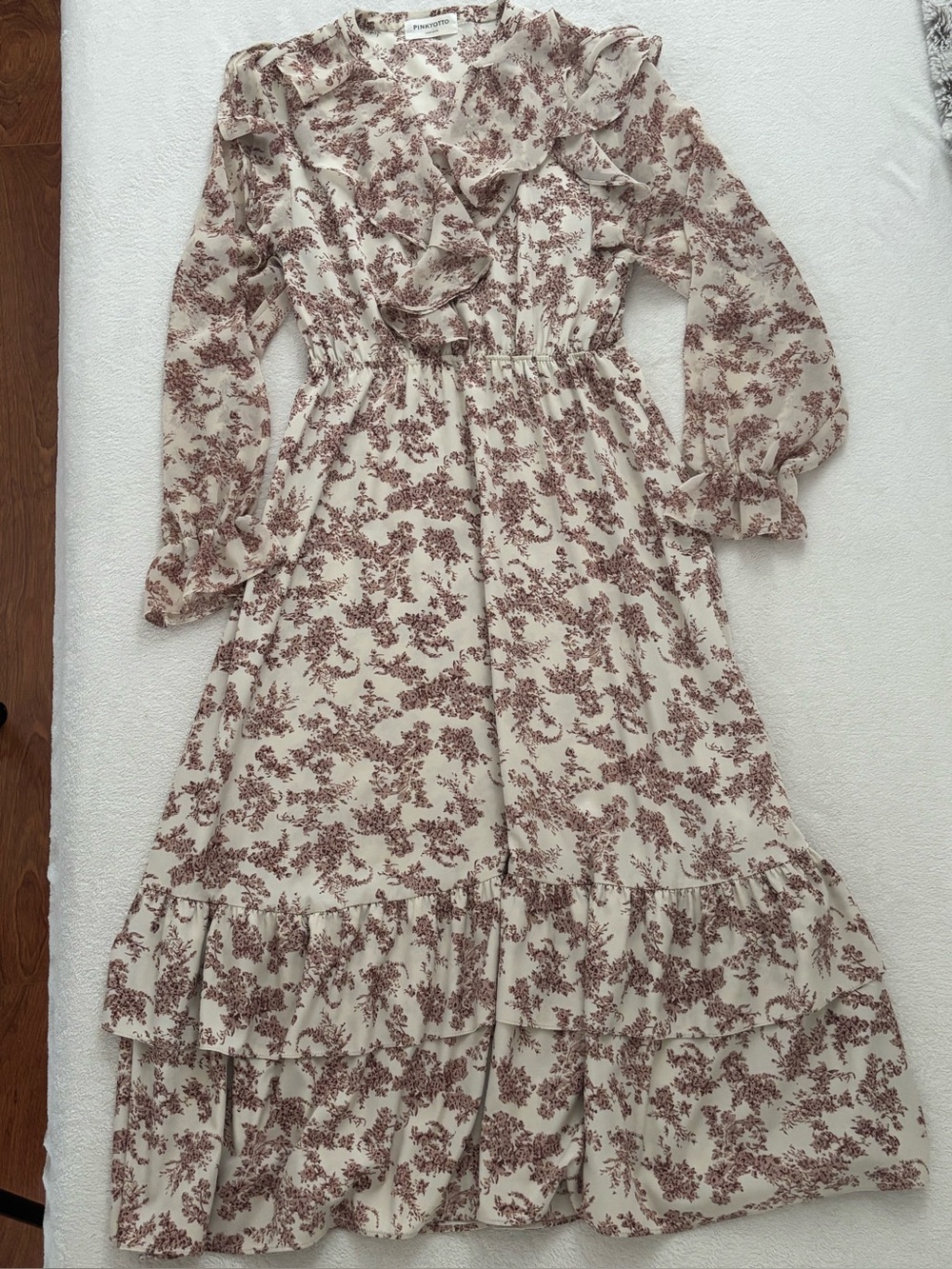 Pinkyotto Cream Maxi Dress with Dusty Rose Floral Print